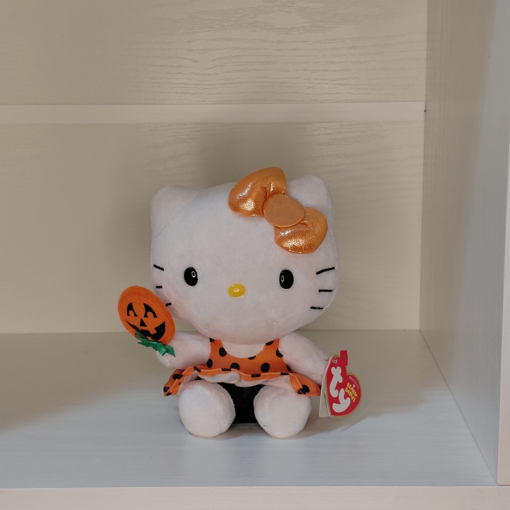 Ty Hello Kitty Plush Orange Polka Dress, Metallic Bow by Beanie Babies Company - Picture 13 of 13